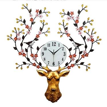 Imagem de U5GAAALPPQ9 Relógio de parede europeu com cabeça de veado criativo relógio doméstico retrô silencioso relógio de quartzo