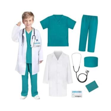 Imagem de Conjunto De Fantasia De Médico E Enfermeiro Infantil 7PCS Rosa Verde A