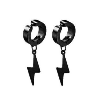 Imagem de Brinco Argola Masculino Feminino Pressão Preto Raio Flash Relâmpago Aço Antialérgico-Masculino