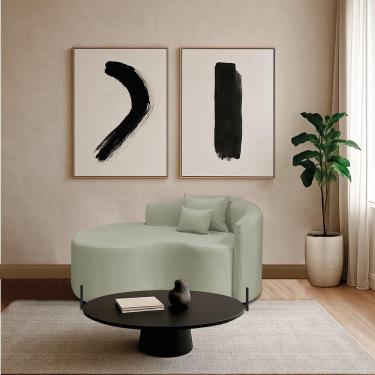 Imagem de Divã Recamier Curvo Sala De Estar Recepção Inglaterra 150cm Pés Metal Preto Esquerdo Bouclé Verde Oliva