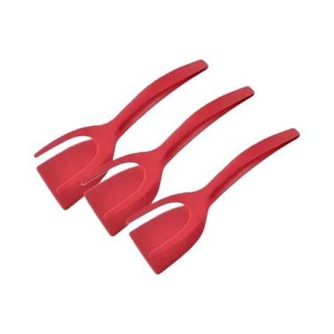 Imagem de Espátula De Silicone 2 Em 1 Com Clipe E Pinça Para Virar Ovos, Bifes E
