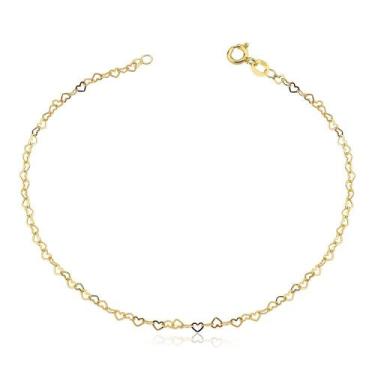 Imagem de Tornozeleira de ouro 18k Elo Corações Love 25Cm - Elegancy Joias, 25cm