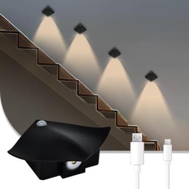 Imagem de Lemical Luz noturna interna, 1 pacote de luzes LED para escadas com sensor de movimento, lâmpada de parede recarregável de bateria grande de 1200 mAh, luzes brancas quentes magnéticas 3000K, arandelas