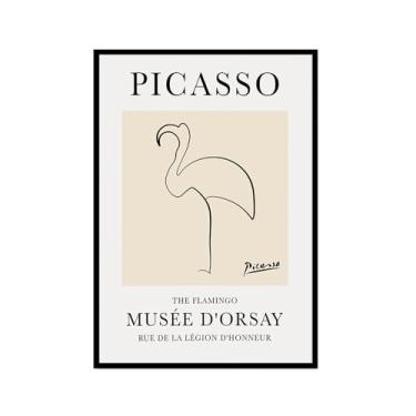 Imagem de Pintura em tela vintage Picasso desenho de linha de desenho de desenho de desenho de desenho de desenho de animal abstrato de arte de parede minimalista para decoração de sala de estar (SKU7,16x60 cm