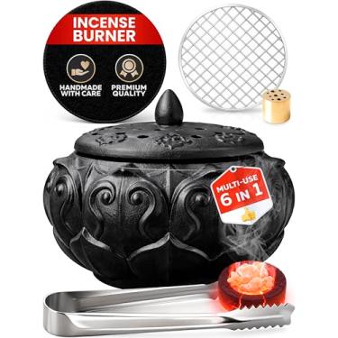 Imagem de Queimador e incensário de cerâmica com apanhador de cinzas – Suporte de incenso para carvão, olíbano, resina e incenso de cone | Resistente ao calor