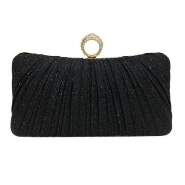 Imagem de Bolsa feminina plissada para noite - bolsa de festa formal transversal, elegante bolsa de mão para gala de casamento (preto), Preto