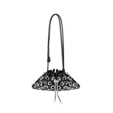 Imagem de Y2k Bolsa de mão para axilas moderna Spicy Girl bolsa transversal com cordão simples de metal com rebite bolsa de ombro feminina (preto)