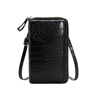 Imagem de Bolsa de celular PU feminina com alça ajustável carteira clutch múltiplos bolsos para compras e férias