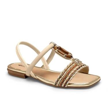 Imagem de Sandália Feminina Mississipi Rasteira Detalhe Metalico Trançado Nude 34