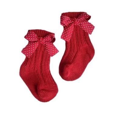 Imagem de Meias De Algodão Para Bebês Meninas Com Laço Vermelho, Aquecedores De 
