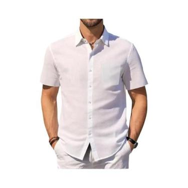 Imagem de Camisa Havaiana Masculina De Verão Leve Em Algodão E Linho, Manga Curt