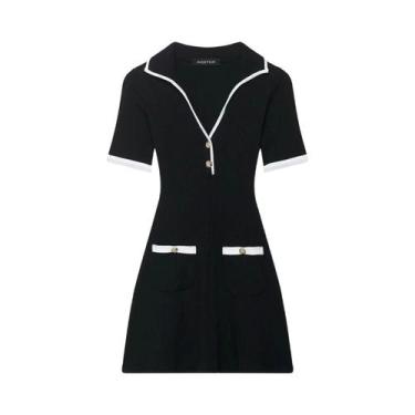 Imagem de Vestido Feminino Slim Fit Com Decote Em V, Saia Curta Canelada, Cintur