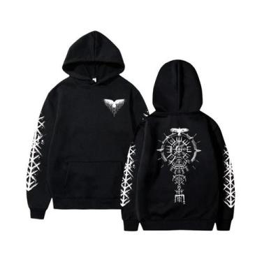Imagem de Moletom Masculino Com Estampa De Corvo Viking, Casual E Esportivo, Alt
