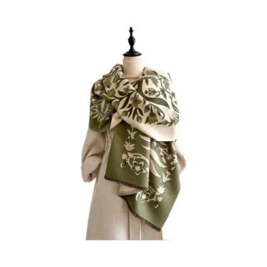Imagem de Cachecol De Cashmere Com Estampa Floral Para Mulheres, Xale Com Franja