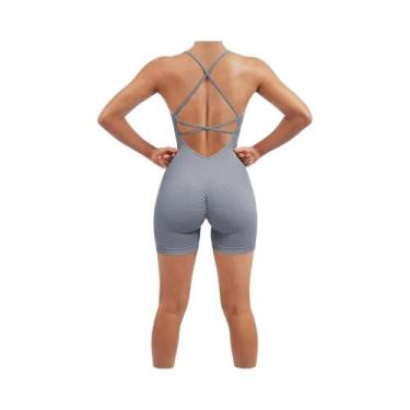 Imagem de Macacão Feminino De Verão Em Nylon Canelado Liso Para Yoga, Esportes E