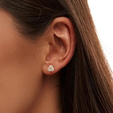 Imagem de Brincos femininos de zircônia cúbica banhada a ouro 14 K, brincos de halo de coração de zircônia cúbica, estilosos, cartilagem, joias de presente de aniversário para ela, standard, Cobre, Sem pedra