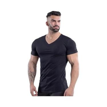 Imagem de Camiseta Masculina Slim Fit De Algodão Com Decote Em V Para Academia, 
