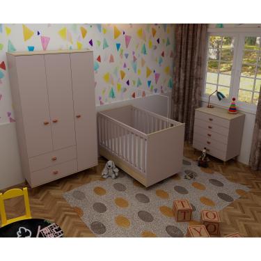 Imagem de Quarto Infantil Completo Bartira Ternura Guarda-Roupa 3 Portas 2 Gavetas Cômoda 5 Gavetas Berço 2 em 1