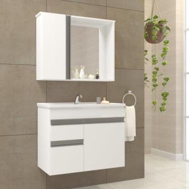 Imagem de Conjunto Gabinete para Banheiro Suspenso com Espelheira e Cuba Branco 