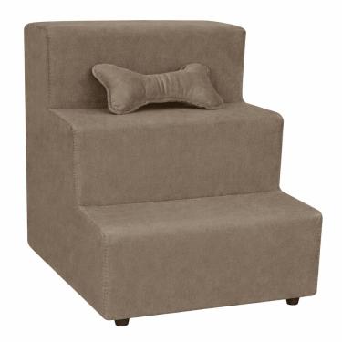 Imagem de Escada Escadinha Para Pet 3 Degraus Com Osso Cor Cappuccino Veludo Liberty Móveis