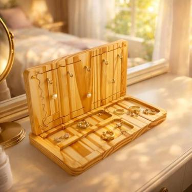 Imagem de Porta Joias Madeira Ganchos Divisórias Organizador Maquiagem - Luggari