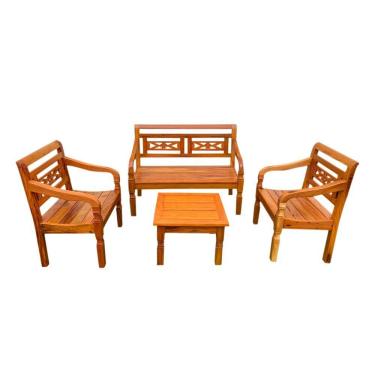 Imagem de Kit Jogo De Banco 4 Lugares Com Mesa De Centro Madeira De Demolição Modelo Flor Sudeste Rústico