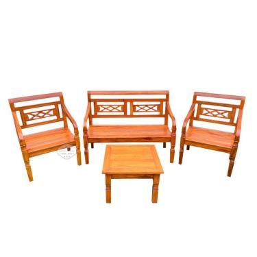 Imagem de Kit Jogo De Banco 4 Lugares Com Mesa De Centro Madeira De Demolição Modelo X Sudeste Rústico