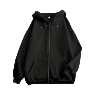 Imagem de Moletom Masculino Com Zíper, Cor Sólida, Manga Longa, Casual, Solto, E