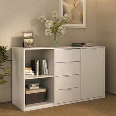 Imagem de Armário Multiuso 1 Porta 4 Gavetas 2 Nichos em MDP BP Branco - Foscari