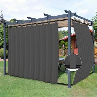 Imagem de Cortinas de pátio externas, fáceis de usar, removíveis, com aba, cinza