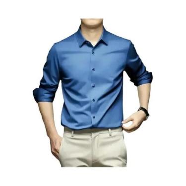 Imagem de Camisa Social Masculina Branca Pura 5XL De Alta Qualidade, Não Amassa,