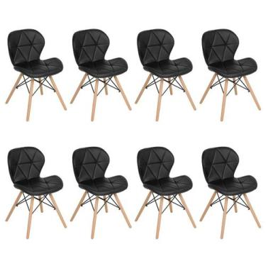 Imagem de Kit 8 cadeiras estofadas Charles Eames Eiffel Slim Wood confort - Pret