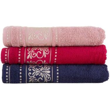 Imagem de Kit 3 Toalhas De Banho Algodão Absorção Rápida Macia - Margex, Rosa/Az