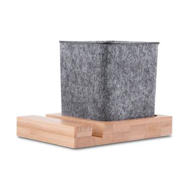 Imagem de Porta Lápis e Celular em Feltro com Base de Bambu Organizador para Escritório e Home Office Marrom