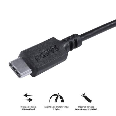 Imagem de Cabo Usb Tipo C para Usb B 3.0 P3ucbp-1 Transferência 5 Gbps 1 Metro 5v 3a Preto Pcyes