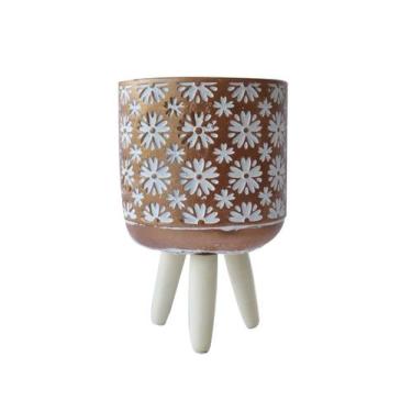 Imagem de Vaso de cimento com suporte em tripé de madeira 17cm - QUERO PRESENTEA
