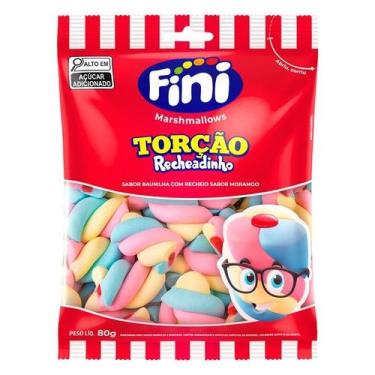 Imagem de Marshmallows Fini Torção Recheadinho Sabor Baunilha Recheio Morango 80