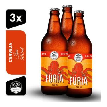 Imagem de Cerveja Fúria IPA Cervejaria Marés 500ml Kit 3 Un
