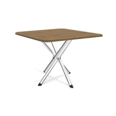 Imagem de Mesa p/ Cozinha Volga c/ Tampo 90cm Cromada/Nogueira - Kappesberg