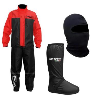 Imagem de Kit Capa De Chuva Vermelha Polaina Classic Gp Tech Balaclava - GPTECH,