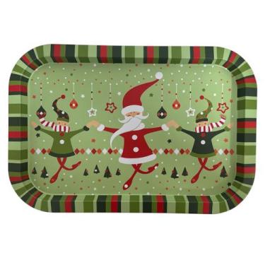 Imagem de Bandeja Natalina Retangular Metal 35x24x1,7cm Estampa:Verde/Noel/Duend