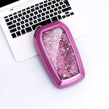 Imagem de WSWJDW Quicksand TPU Car Key Case Cover Chaveiro Ring Key Bag, apto para Toyota Hilux Fortuner Land Cruiser Camry Corolla Crown RAV4 Highland, A, rosa