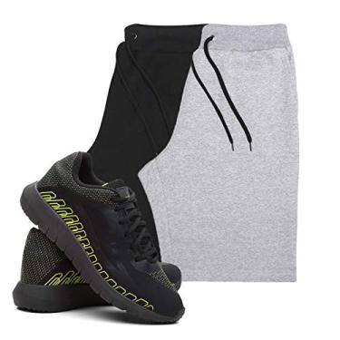 Imagem de KIT 2 BERMUDAS MASCULINA ALGODÃO ACADEMIA + TÊNIS MASCULINO CORRIDA CONFORTO - Preto/Cinza - Verde M/42