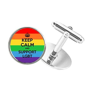 Imagem de DIYthinker Abotoaduras Gay LGBT com botão redondo e bandeira bissexual, transgênero