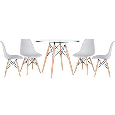 Imagem de Loft7, Kit - Mesa de vidro Eames 100 cm + 4 cadeiras Eiffel Dsw cinza claro