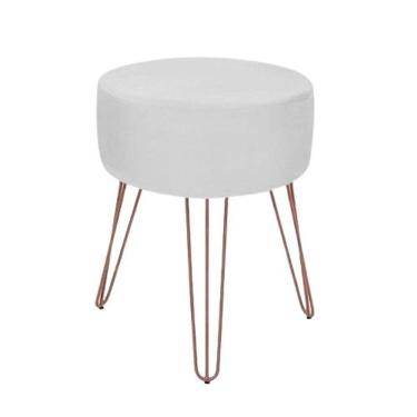 Imagem de Puff Suede Branco Pés Aramados Rosê Gold Para Recepção Sala