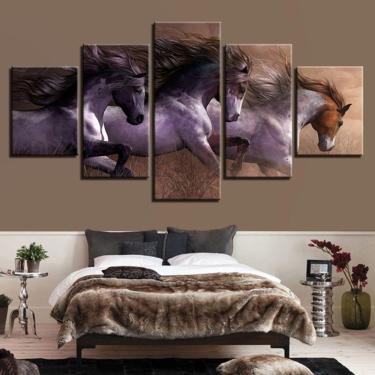 Imagem de Quadro Decorativo Cavalos 5 partes 130x65 em tecido