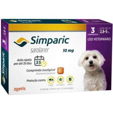 Imagem de Simparic Antipulgas  Para Cães De 2,6 A 5Kg - 10Mg - 3 Comprimidos - Z