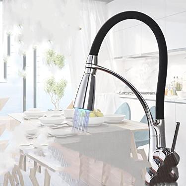 Imagem de Torneira de pia de cozinha led preto giratório para baixo torneira de pia de cozinha montada deck de banheiro misturador de água quente e fria, estilo led cromado 2, china