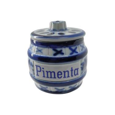 Imagem de Pote Porta Tempero Pimenta 100 Ml Em Porcelana Azul E Branca - Porcela